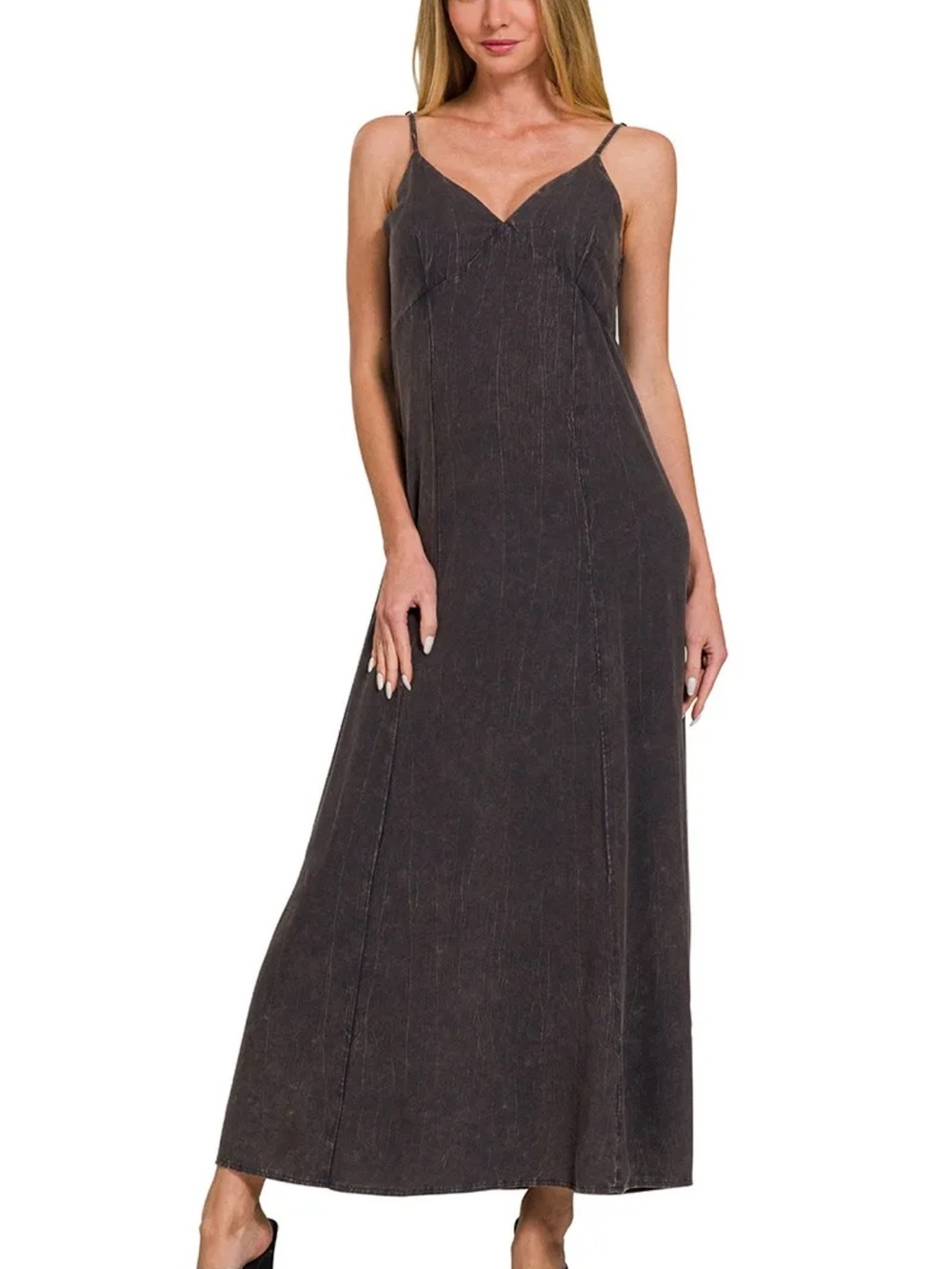 NWOT Zenana Outfitters Charcoal Spaghetti-Strap Maxi Dress
